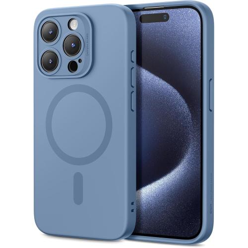 ESR for iPhone 15 Case with MagSafe, Supports Magnetic Charging, Slim Liquid Silicone Case, Shock Absorbing, Screen and Camera Protection, Cloud Series, Light Blue