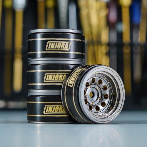 Color Black and Grey INJORA 1.0 Beadlock Wheel Rims Black Coating Brass Rims for 1/24 1/18 RC Crawler Car Axial SCX24 AX24 TRX4M FCX24, 39g(Grey)