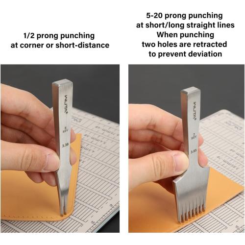 WUTA Professional Leather Chisel All-Polished High Die-Steel Chisel French Style Pricking Iron Sharp Leather Punching Tool (Obverse 3.38 mm 8 Teeth)