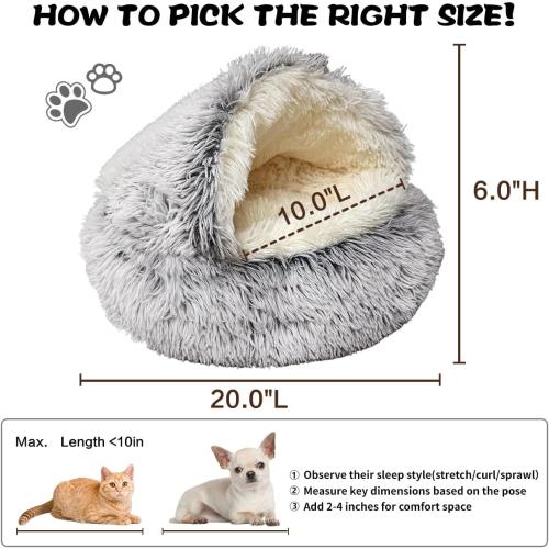 ShinHye Cat Bed Round Plush Fluffy Hooded Cat Bed Cave, Cozy for Indoor Cats or Small Dog beds, Soothing Pet Beds Doughnut Calm Anti-nxiety Dog Bed - Waterproof Bottom Washable