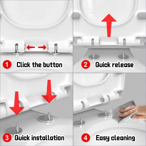 White 18.5 Elongated(Oval) Toilet Seat, Quick-Attach Hardware Metal Hinges, Heavy Duty, Slow Soft and Quiet Close, Durable and Sturdy, Easy to clean, Fits Elongated(Oblong) Toilets, White(18.5″)