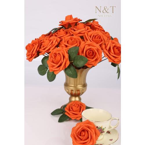 N&T NIETING Artificial Flowers, Fake Flowers Burnt Orange Roses Perfect for DIY Wedding Bridal Bouquets Centerpieces Bridal Shower Party Home Fall Flower Arrangement Decorations, 50Pcs