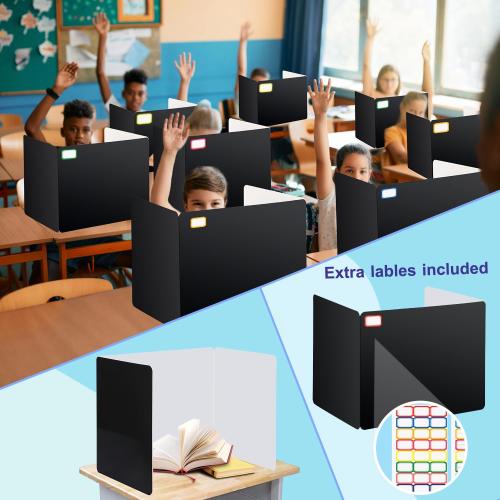 EARTHSON Set of  24 Pcs Privacy Folders for Students, Privacy Dividers for Classroom, Study Carrel Desks Privacy Boards, Cardboard Privacy Shields Folder for School Teachers Home, Black