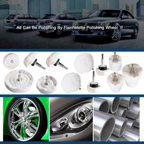 Polishing Pad Buffing Wheel Kit White Flannelette 12 Pack, for Drill for Metal Aluminum Stainless Steel Chrome Wood Plastic Ceramic Glass Woods Fabric Cotton Machine Jewelry etc