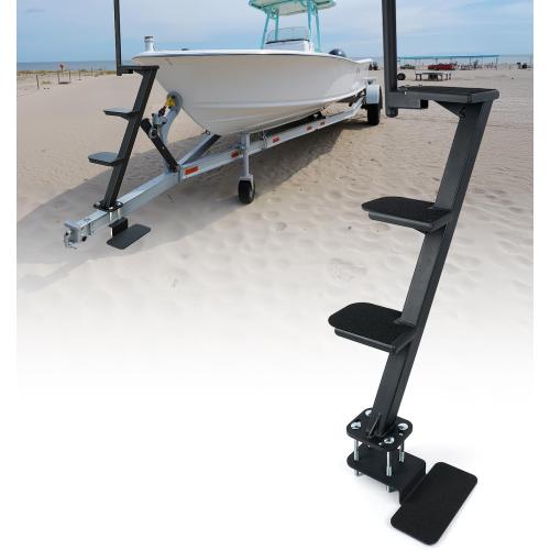 Boat Trailer Steps, Heavy-Duty Trailer Tongue Steps with Safety Grab Handle, Fits 3 x 3 & 3 x 5, 450lbs Capacity (4 Step, Standard Tread)