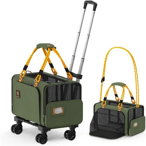 PAWZIDEA Pet Carrier with Wheels, 18x11x11 TSA Airline Approved Cat Carrier for 2 Cats Under Seat