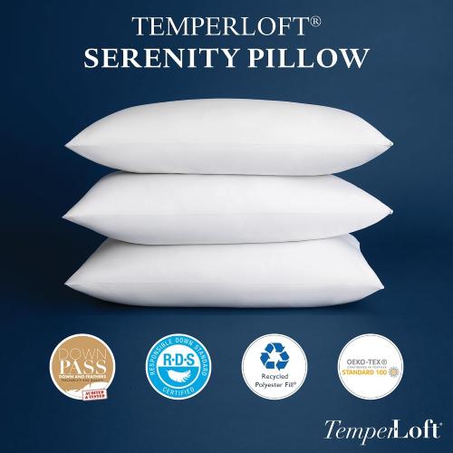 TemperLoft Serenity Pillows King (Set of 2), Down/Down Alternative Fill, 20x36, 100% Cotton Cover, Found in Leading Hotels Nationwide Hospitality Quality Delivered to Your Home