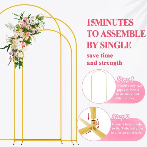 Wokceer Wedding Arch Backdrop Stand 7.2FT,6.6FT,6FT Gold Metal Arch Stand