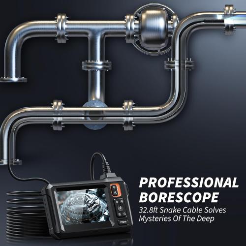 Endoscope Camera with Light, Inspection Borescope Camera with 4.3 IPS Screen, 1920P HD with 8 LED Lights, 32.8FT Semi-Rigid Cord Bore Scope, IP67 Waterproof Endoscope for Sewer, Dual Lens(Orange)