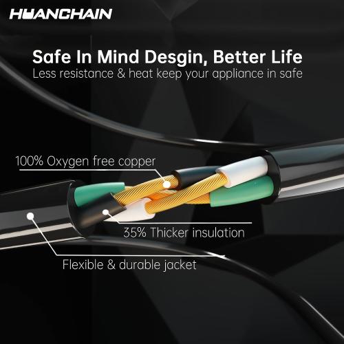 HUANCHAIN Indoor Outdoor Black Extension Cord 50 FT Waterproof 16/3 Gauge | 16 AWG 50 Foot 3 Prong Extension Cord with Hook, Appliance Extension Cord Waterproof with Strap, 13A 1625W SJTW, ETL Listed