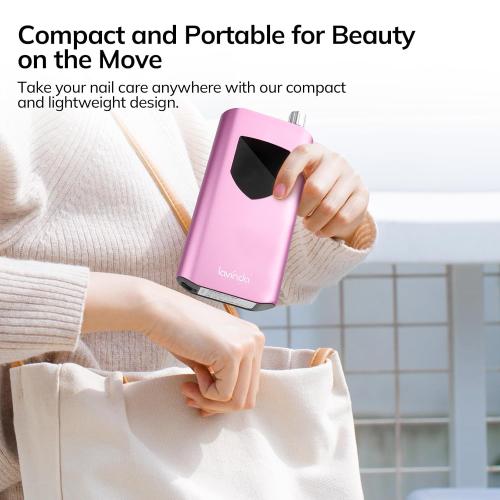 Pink Lavinda Nail Drill 35000 RPM, Cordless Rechargeable Electric Nail File Machine, Professional Efile for Acrylic Nails, Gel Polish, Cuticle Removal, Home and Salon (Pink)