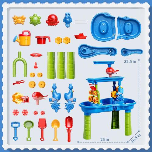 ‼️MAY HAVE MISSING PIECES/ STAINS OR EVEN SCRATCHES‼️Sand and Water Table for Toddlers, 3-Tier Water Tables with Beach Fun Sand Toy for Kids Ages 4-8, Summer Outdoor Toys Water Playset for Toddler Boys Girls Ages 2 3 4 5 6 7 8