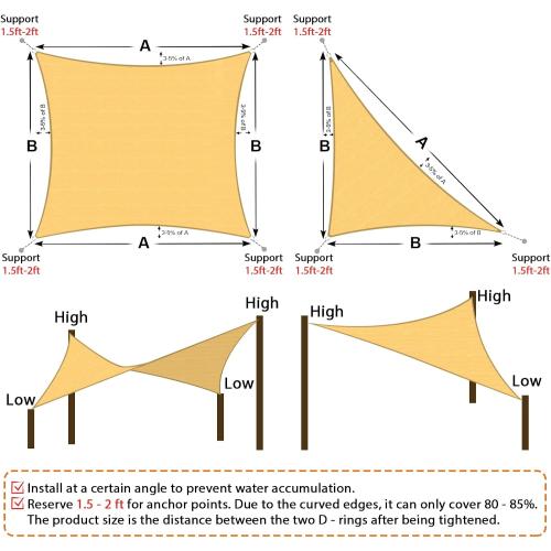 Artpuch Rectangular Breathable UV Block Sun Shade Sail Outdoor Covering Cloth for Deck, Backyard, 16'X20', Sand (Customized Available)