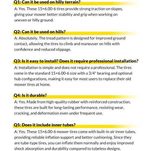 RONPOW 15x6.00-6nhs Lawn Mower Tires and Wheels, Riding Lawn Mower and Tractor Front Pneumatic Tire Replacement Assembly, Compatible with john deere Mower, 3 Offset Hub, 3/4 Bearing, 2Pack Yellow