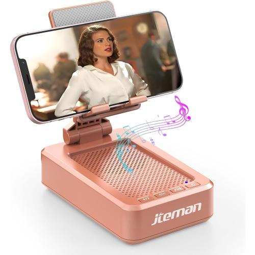 JTEMAN Cell Phone Stand with Bluetooth Speaker,Brithday Gifts for Men Women,Phone Speaker Amplifier,Kitchen Gadgets for Men,Phone Holder for Desk - Rose Gold