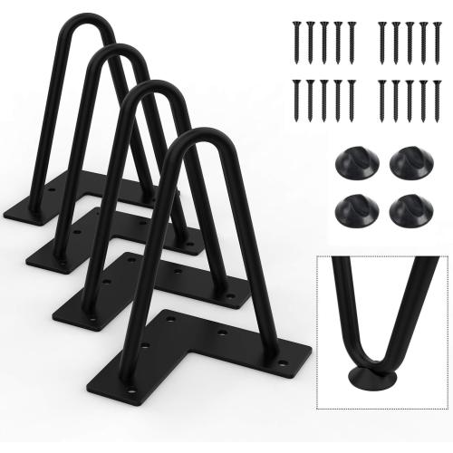 Orgerphy 6” Black Hairpin Furniture Legs(4PCS) | Heavy-Duty Hairpin Legs End Table Legs| with Screws and 4pcs Bonus Rubber Floor Protectors | Metal Table Legs Desk Legs Furniture Legs for DIYers