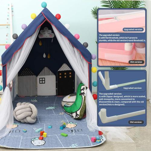 Kids Tents Indoor Playhouses Boys 9.9Ft Star String Lights Blue Tent for Upgraded Large and Longer Curtain with Colorful Accessories Decoration 50.4 x 47.3