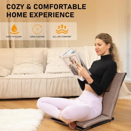 Floor Chair with Back Support 14-Position Adjustable Floor Chair Portable Ground Seating for Adults & Kids Foldable Meditation Seat with Japanese KOYO Bearings & Washable Linen Cover (Coffee)