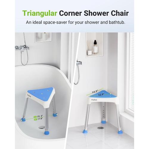 FULLOT Space-Saving Triangular Shower Chair for Inside Shower, 400 lbs