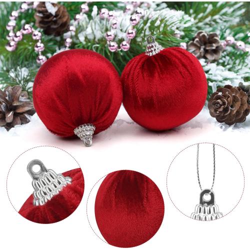 Woration 15pcs Christmas Tree Velvet Ball Hanging Red Ornaments DIY Decorations 2.36 inches Flocked Balls Shatterproof for Tree Xmas Holiday Party