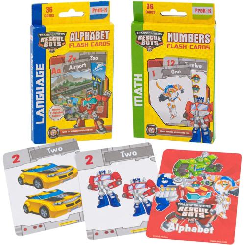 Hasbro Transformer Rescue Bots Flash Cards - Numbers, Alphabet - PreK-K (Set of 2 Pack)