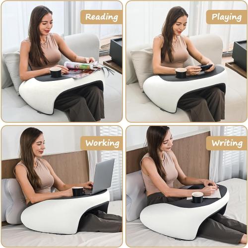 Reading Pillow, Lap Desk Pillow for Adult, Memory Foam Gaming Pillow for Arm Support, Arm Rest for Working, Crocheting, Playing Game or Siting in Bed, Floor, Sofa (White)