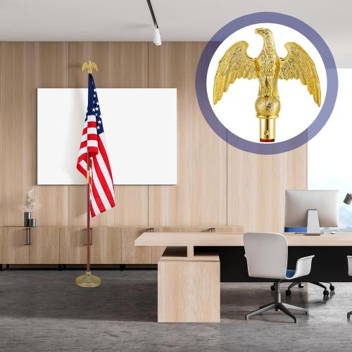 Shimeyao 2 Pack 8 ft Indoor Flag Pole Set with Base and Eagle Topper, Telescoping Flagpole with Stand Holder for Office, Hall and City Display, Flag Not Included(Wood Color,Wood)
