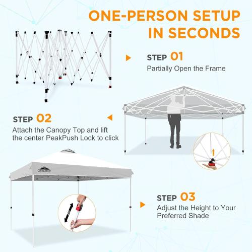 EAGLE PEAK Pop Up Canopy Tent with Wheeled Carry Bag, 8 Stakes, 4 Ropes, 4 Weight Bags, Easy Set Up Tent Canopy, 12x12 ft, 144sqft of Shade, White