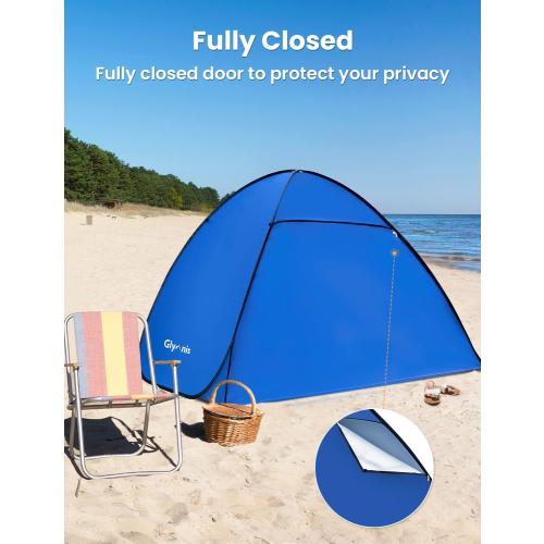 Blue Large Size Glymnis Pop Up Beach Tent Beach Shade Tent for 1-4 Persons Sun Shelter UPF 50  Enclose Zipper Door Portable Easy Up Beach Tent