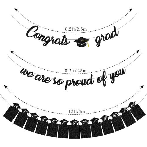 Graduation Decorations Class of 2025 Party Supplies - Congrats Grad, We are So Proud of You Banner and K-12th Grade Graduation Photo Banner (Pre-Strung)