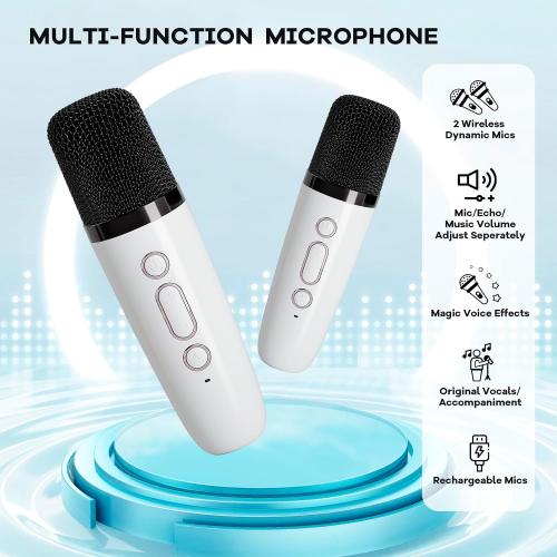 Mini Karaoke Machine for Kids Adults, Portable Bluetooth Speaker with 2 Wireless Microphones,Toys Birthday Gifts for Girls 3, 4, 5, 6, 7, 8, 9, 10, 11, 12  Years Old Toddler Teens(White)