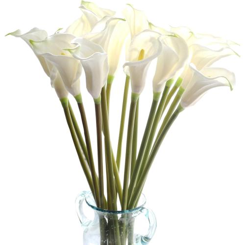 cn-Knight 10pcs Calla Lilies Artificial Flower,26'' Long Stem Artificial Calla Lily Flowers,Realistic Arum Lilies for Wedding Bridal Bouquet Home Decor Centerpiece,White