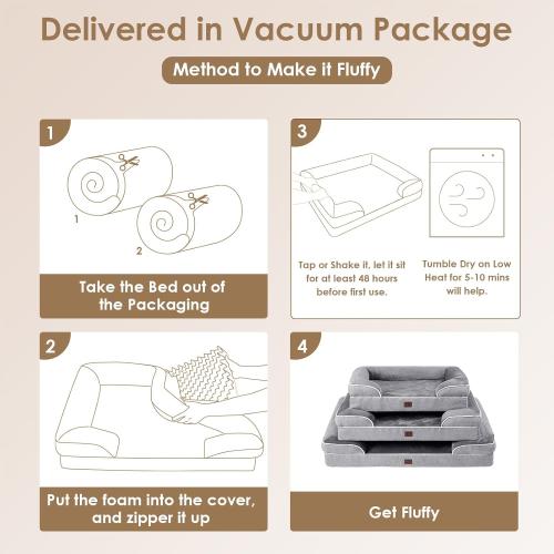 EHEYCIGA Orthopedic Dog Beds Large Sized Dog, Waterproof Memory Foam Pet Bed with Sides, Non-Slip Bottom Large Pet Bed with Washable Removable Cover, Grey