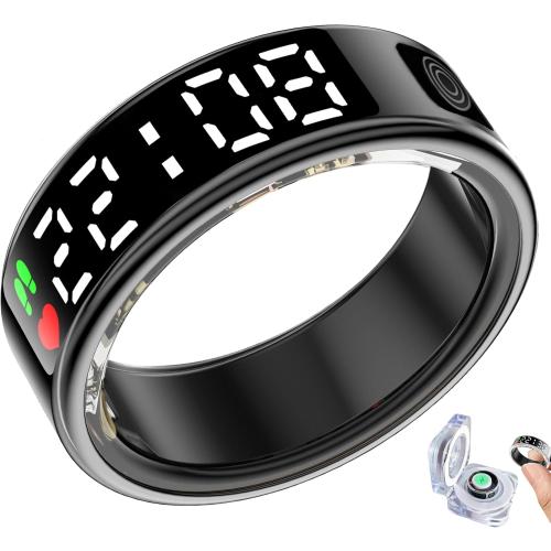 Color Black Smart Rings for Men Women,Fitness Tracker Ring,Smart Ring whth Display and Touch Button,IP68waterproof,Health Ring Tracks Heart Rate/Sleep/Steps/Blood Oxygen/Calorie/Distance,No Subscription