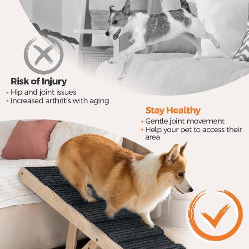 Ciconira Wooden Adjustable Dog Ramp, 39'' Long Portable Pet Stair Ramp with Non-Slip Rug Surface, 5 Adjustable Heights, 16 Extra Wide Folding Dog Car Ramps for SUV, Bed, Couch, Hold up to 165 lbs