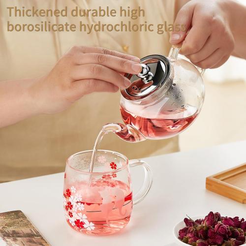Glass Teapot with Removable Infuser, 20 oz/600ml Glass Tea Pot Small Borosilicate Tea Steeper Kettle with Loose Leaf Tea Strainer For Flower Blooming Tea, ClearTea Maker Pitcher