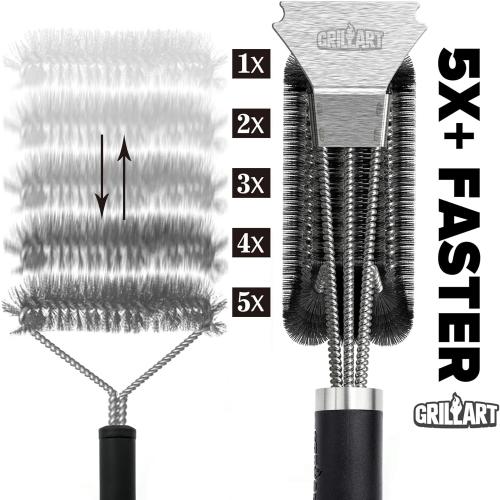 GRILLART Grill Brush and Scraper BBQ Brush for Grill, Safe 18 Stainless Steel Woven Wire 3 in 1 Bristles Grill Cleaning Brush, BR-4516