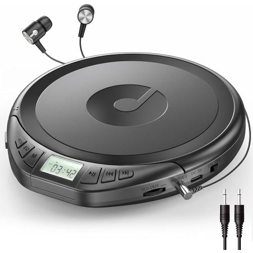 Gueray CD Player Portable with Earphones, CD Discman AUX Cable for Car Home