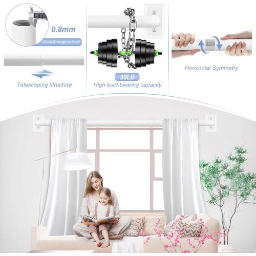 White Wrap Around Curtain Rods 48 to 90 Inch:Blackout Heavy Duty Adjustable Window Curtain Rod for Bedroom Kitchen,Modern Decorative Curved French Metal Single Drapery Rods Easy Install,White