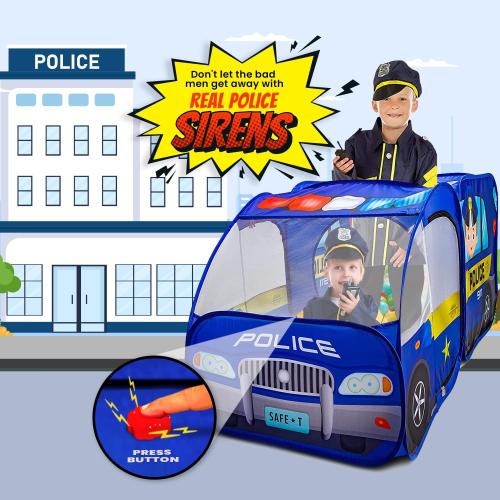 Police Car Pop Up Play Tent with Sound Button for Kids, Toddlers, Boys, Girls, Indoors & Outdoors – Playhouse for Interactive Fun - Foldable, Quick Setup Pretend Play Toys & Gift