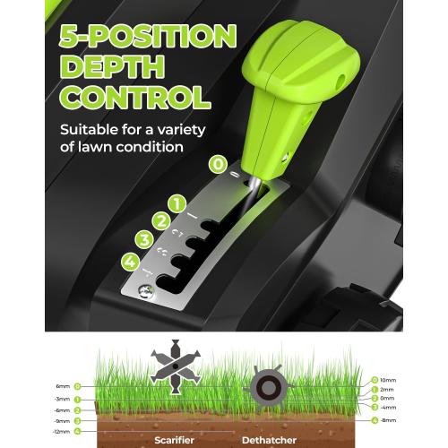 2-in-1 16-Inch Dethatcher & Scarifier Electric Corded, 15 Amp Copper Motor, Electric Lawn Dethatcher with 5-Position Depth Adjustment, 14.5 gal Thatch Bag,Walk Behind for Yard Lawn Garden Care