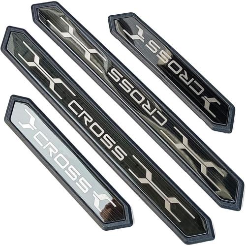 Stainless Car Door Sill Protector Kick Plate Entry Guard Kit for Toyota Corolla Cross 2025 Accessory (Black Cross Text)
