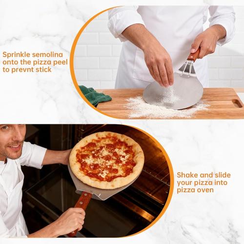 UTENEW Stainless Steel Pizza Spatula Peel Shovel Cake Lifter Wood Handle Plate Holder Baking Tool Baking Homemade Pizza 8Inch