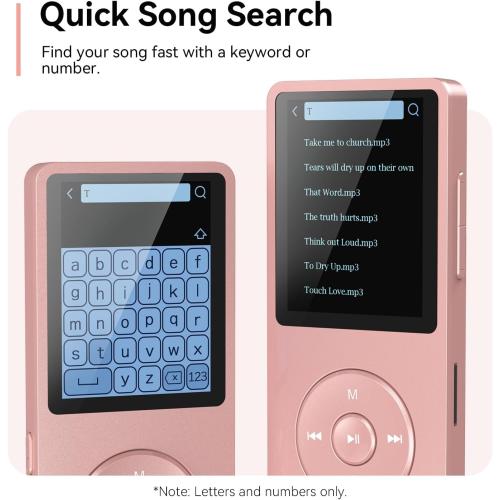 AGPTEK A02 MP3 Player with Bluetooth 5.3, 1.8 inch Screen Portable Music Player with Speaker, FM Radio, Voice Recorder, Supports Expanded Up to 128GB(Rose Gold, 64GB)