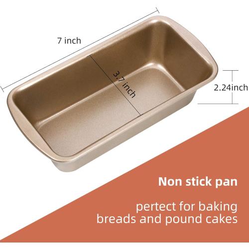 Patelai 4 Pack Small Loaf Pans for Baking Bread Non Stick Bread Pan Rectangle Baking Tray Toast Mold(Gold,7.2 x 3.7 Inch)