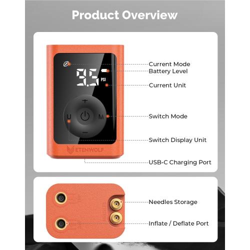 ETENWOLF P300 Plus Ball Pump, Electric Basketball Pump Inflation and Deflation, with 3200 mAh Rechargeable Battery, Air Pump for All Sports Balls