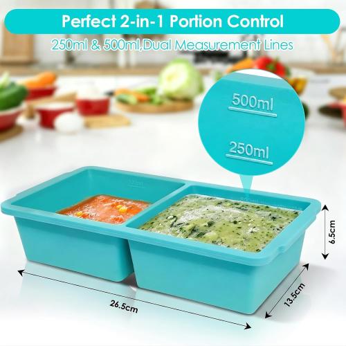 VINATO Set of 2 Silicone Freezer Containers with Lid, 500 ml
