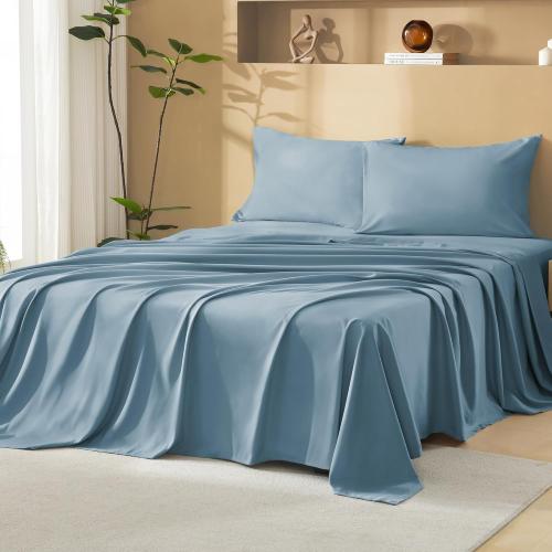 Litanika Grayish Blue King Size Comforter Set with Sheets - 7 Pieces Bed in a Bag King Chevron Tufted Complete Bedding Sets with Comforter, Sheets, Pillowcases & Shams