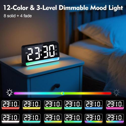 ALANAS 7 Large Digital Alarm Clock with RGB Color Changing Night Light，Dual Alarms, USB Charging, Snooze, Adjustable Brightness, Loud for Heavy Sleepers for Bedroom, Desk, Kids, Teens, Adults