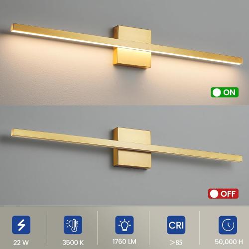 Gold Vanity Lights for Bathroom - 31.5 inch Brushed Gold Bathroom Light Fixtures Over Mirror 22W LED Dimmable Wall Sconce Lighting Fixture 5CCT Vanity Light Bar for Bathroom Bedroom